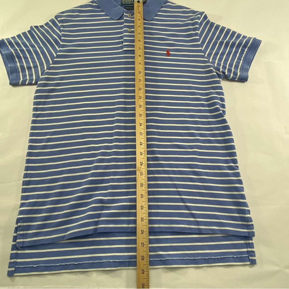 Polo Ralph Lauren Custom Fit Blue White Striped Men’s Size L Polo Shirt - Picture 7 of 10